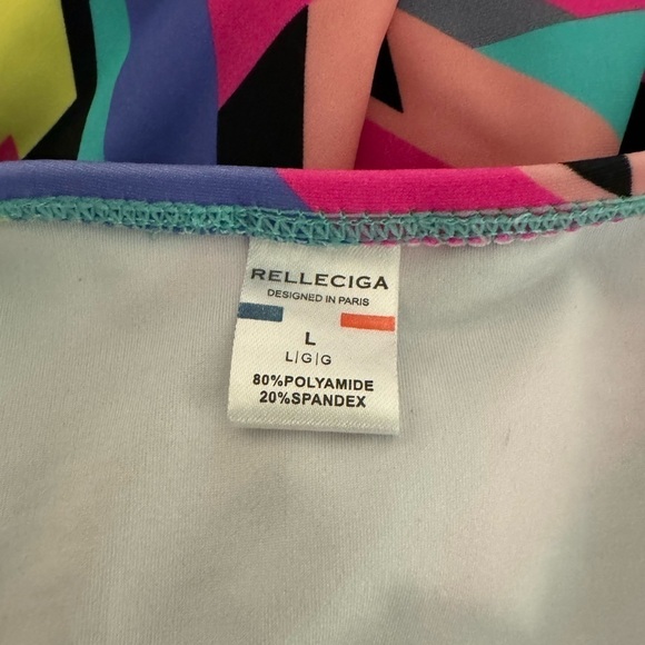 Relleciga Colorful Geometric print Rutched One Piece Swim Suit. NWOT. Size L - Picture 9 of 10